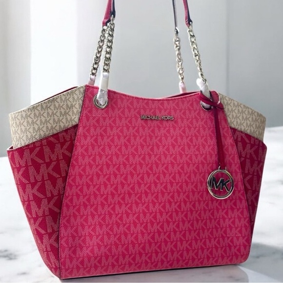 Michael Kors Large Jet Set Travel Chain Shoulder Bag Dark Raspberry Multi - Picture 1 of 7